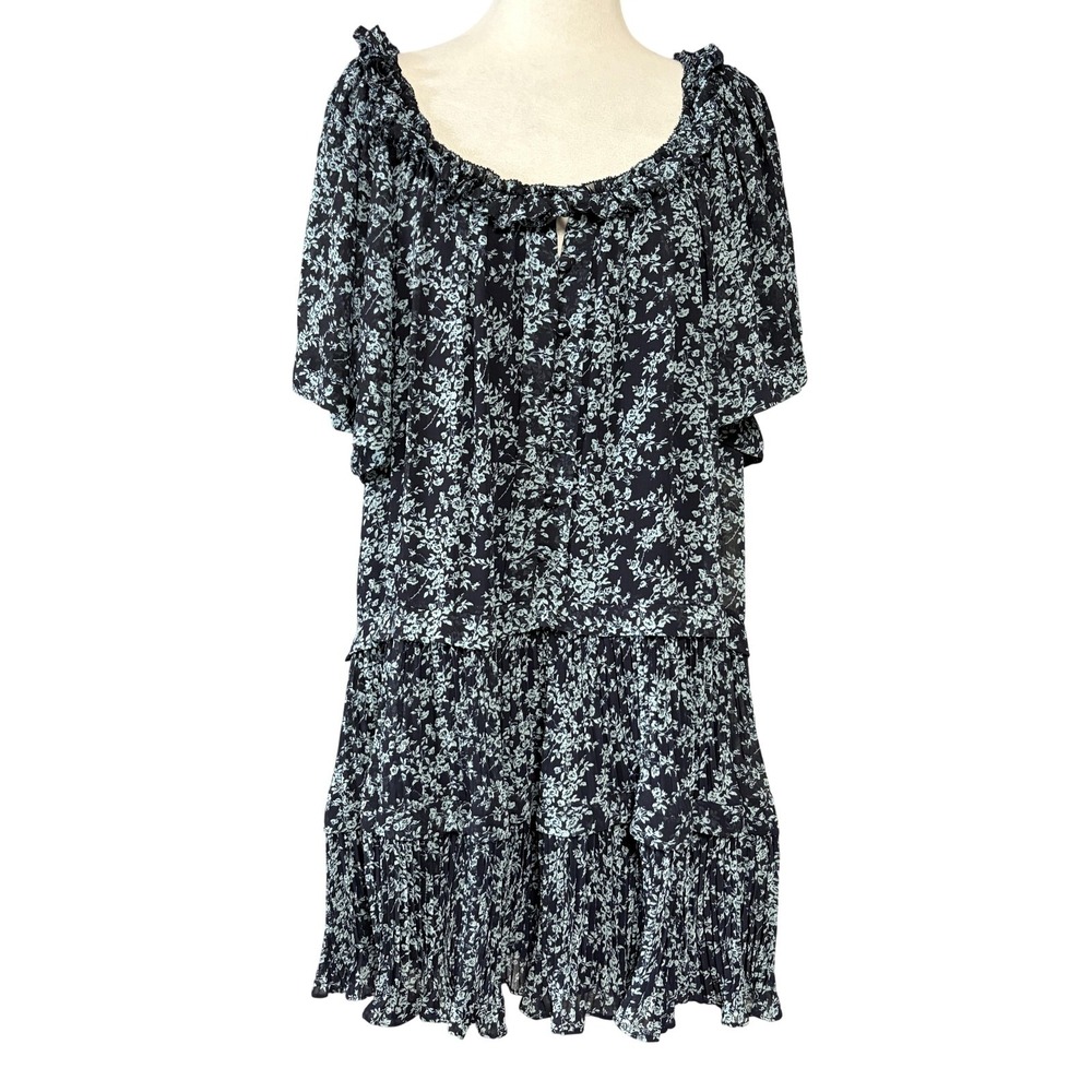 Anthropologie Womens Dress XS Blue Floral Tiered Chiffon Boho Swing Lined